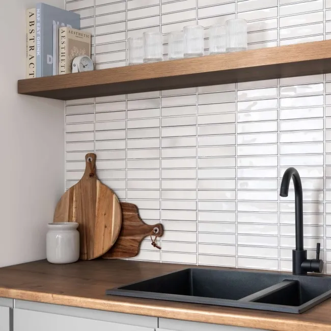 Alba White Kit Kat Effect Gloss Ceramic Wall Tile