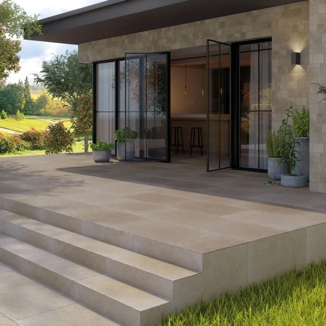 Taxos Taupe Stone Effect Matt Porcelain Outdoor Slab Tile