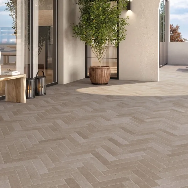 Taxos Taupe Stone Effect Porcelain Outdoor Brick Paving