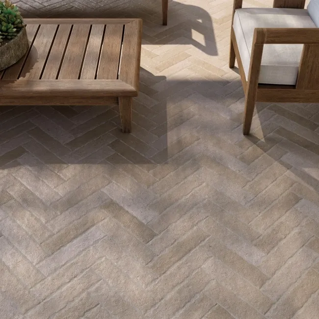 Taxos Taupe Stone Effect Porcelain Outdoor Brick Paving