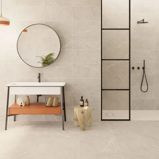 Piacentina Beige Stone Effect Matt Porcelain Wall and Floor Tile