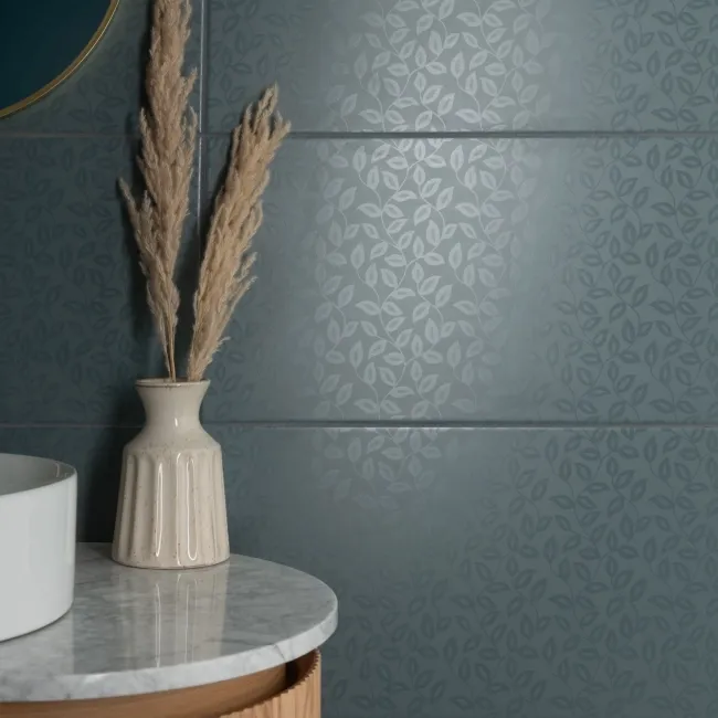 Dynamic Blue Floral Effect Matt Ceramic Wall Tile