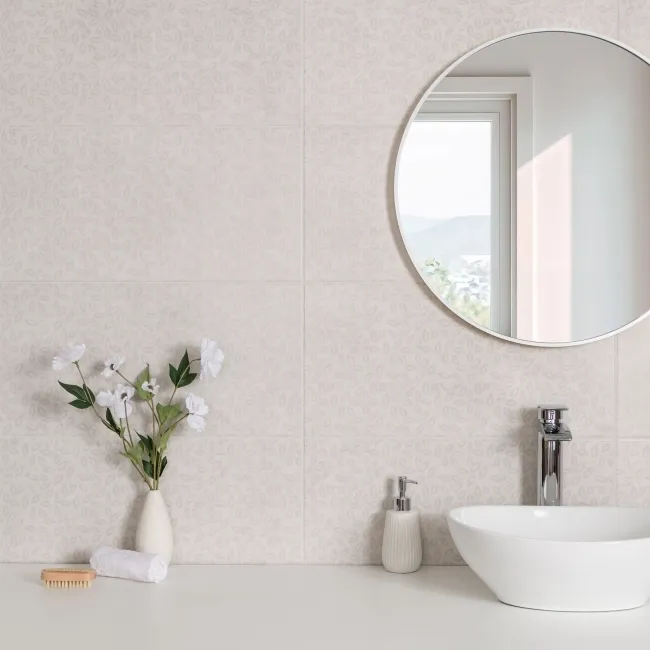 Dynamic Ivory Floral Effect Matt Ceramic Wall Tile