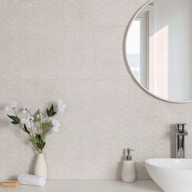 Dynamic Ivory Floral Effect Matt Ceramic Wall Tile