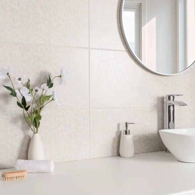 Dynamic Ivory Floral Effect Matt Ceramic Wall Tile