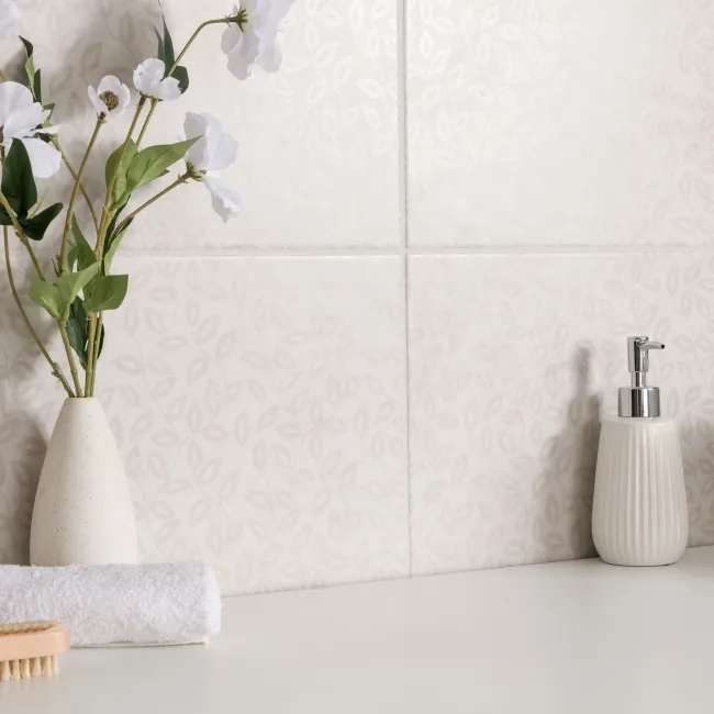 Dynamic Ivory Floral Effect Matt Ceramic Wall Tile