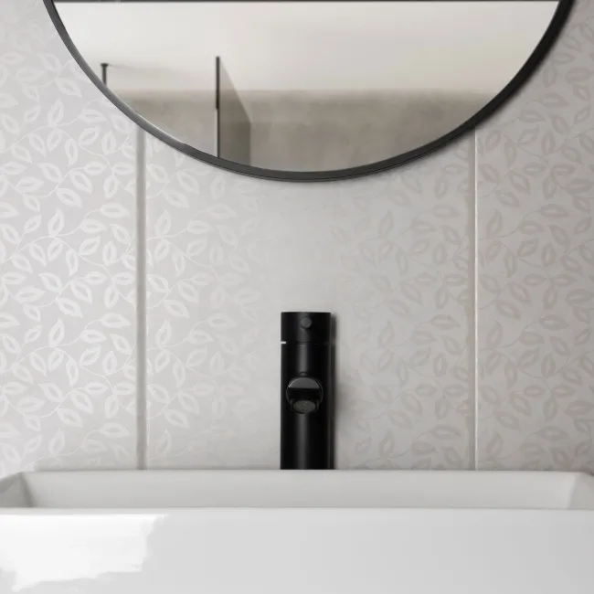 Dynamic Light Grey Floral Effect Matt Ceramic Wall Tile