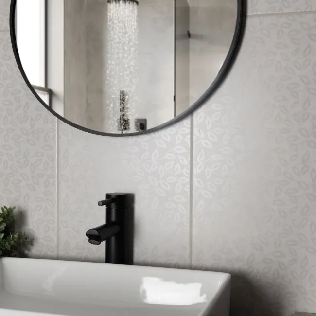 Dynamic Light Grey Floral Effect Matt Ceramic Wall Tile