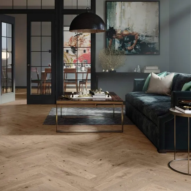 Gaize Dark Oak Engineered Flooring 14mm Herringbone Lacquered