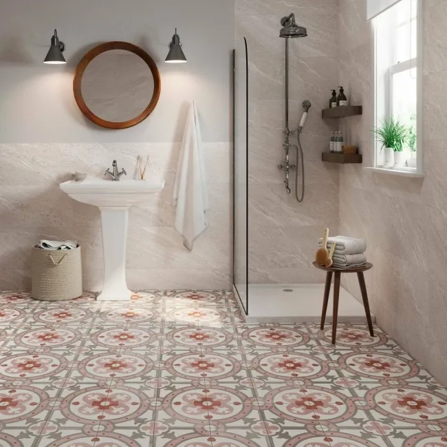 Granada Pink Victorian Patterned Matt Ceramic Floor Tile