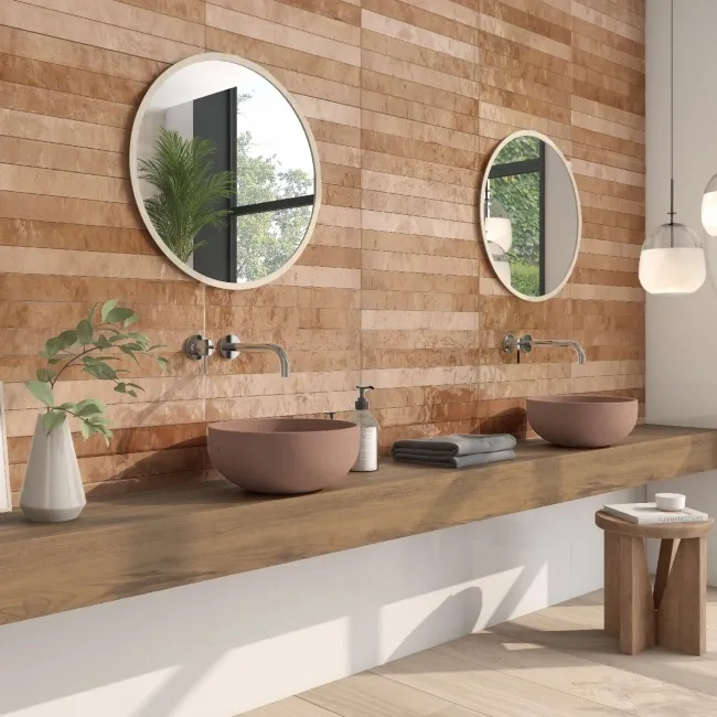 Ponto Teracotta Stone Effect Gloss Ceramic Wall Tile
