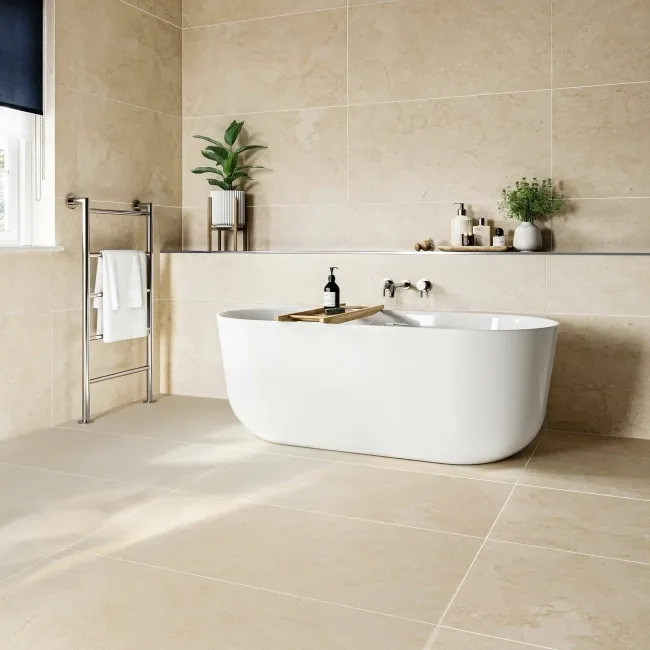Marmostone Ivory Rectified Matt Stone Effect Porcelain Wall and Floor Tile