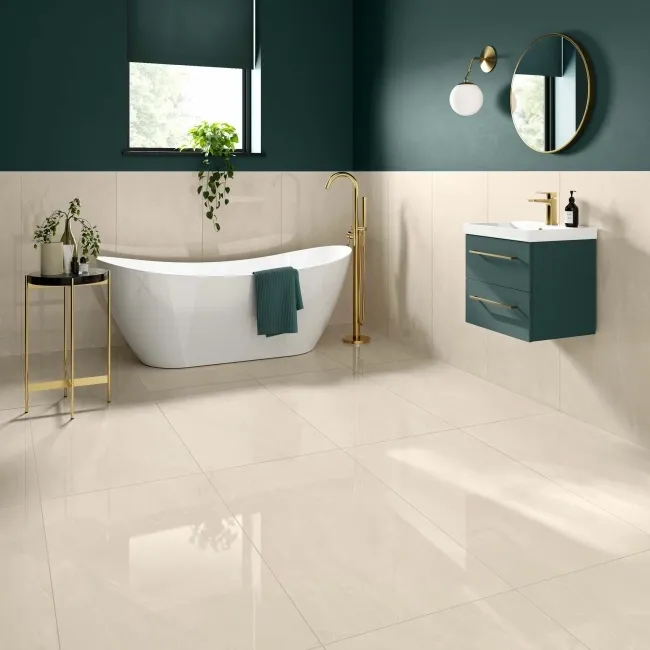Marsa Ivory Stone Effect Polished Porcelain Wall and Floor Tile