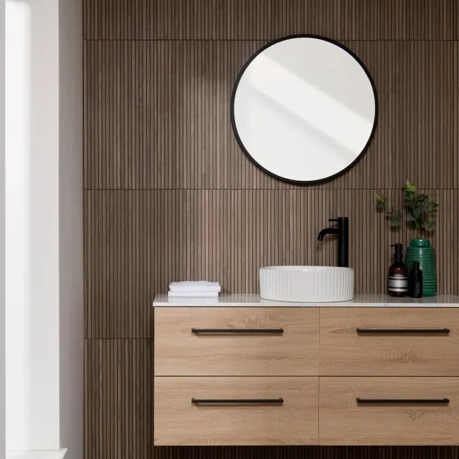 Mocha Slatted Wood Effect Matt Ceramic Wall Tile