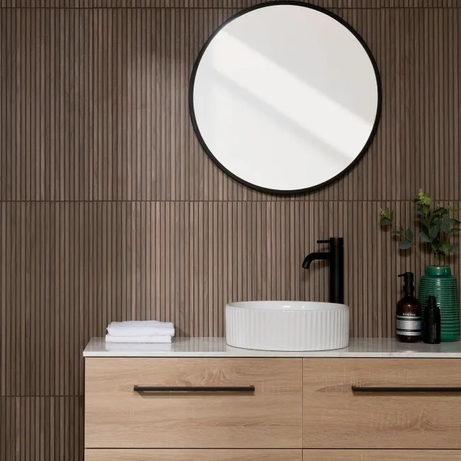 Mocha Slatted Wood Effect Matt Ceramic Wall Tile