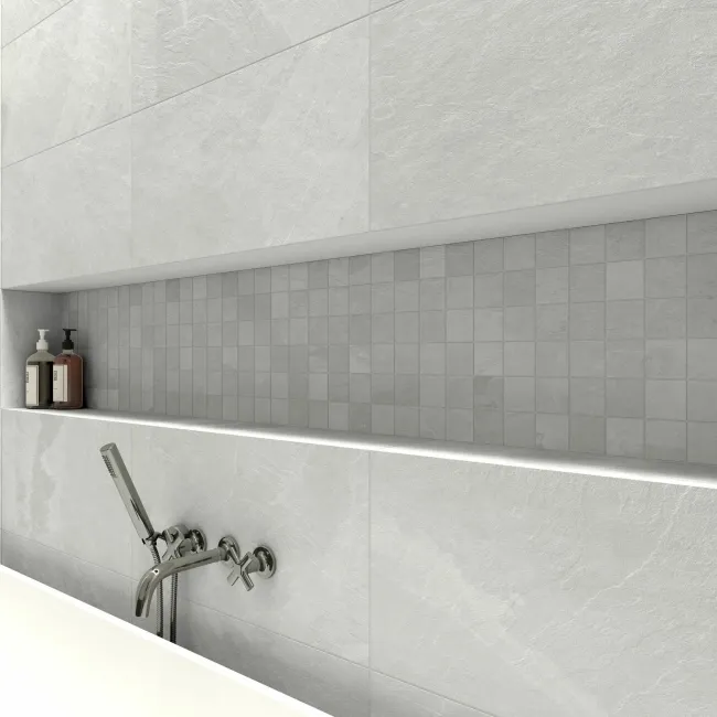 Mustang White Slate Effect Matt Porcelain Wall and Floor Tile