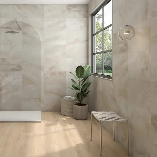 Naza Beige Onyx Marble Effect Matt Ceramic Wall Tile