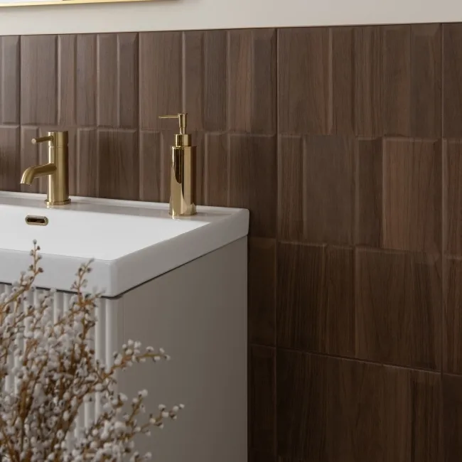 Nogal Block Decor Dark Brown Wood Effect Matt Ceramic Wall Tile