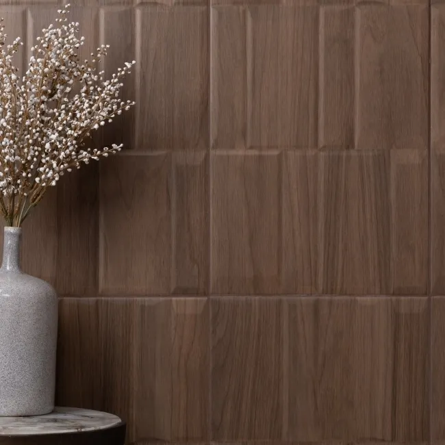 Nogal Block Decor Dark Brown Wood Effect Matt Ceramic Wall Tile