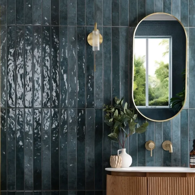 Ponto Blue Stone Effect Gloss Ceramic Wall Tile