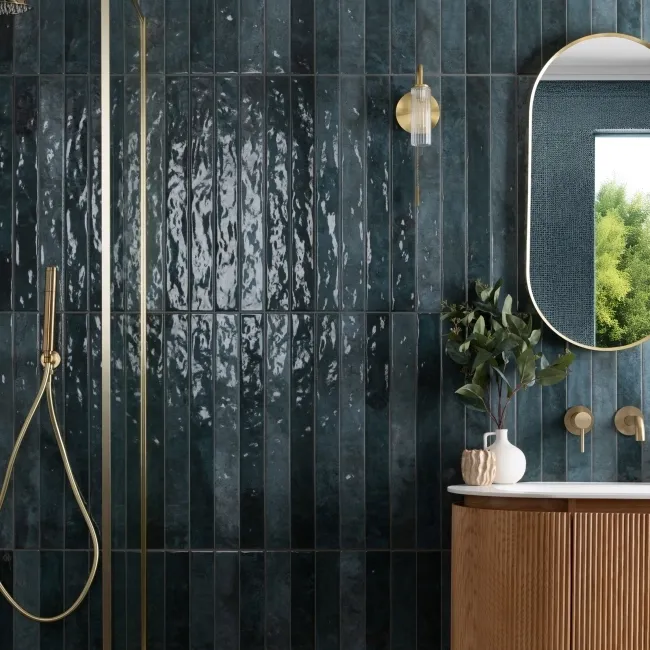 Ponto Blue Stone Effect Gloss Ceramic Wall Tile