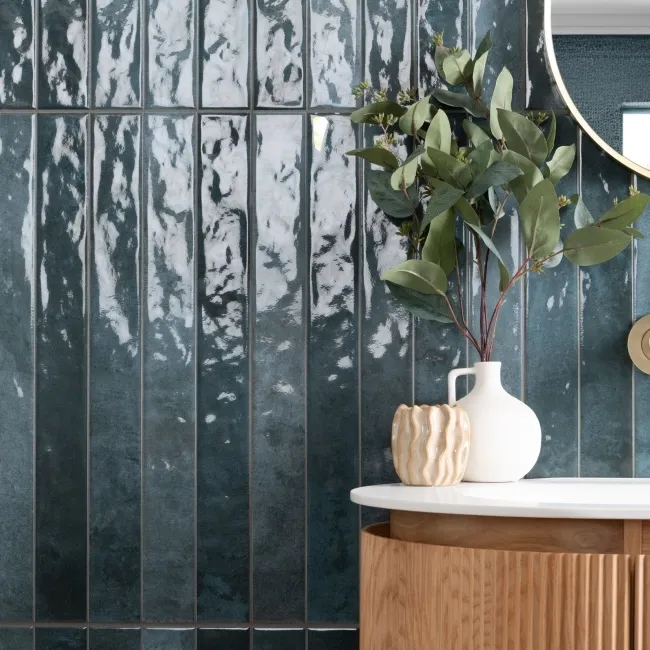 Ponto Blue Stone Effect Gloss Ceramic Wall Tile