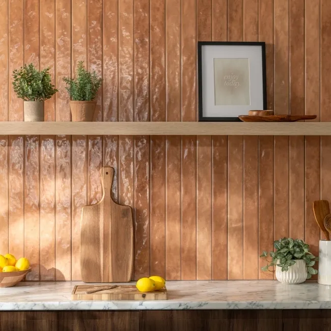 Ponto Teracotta Stone Effect Gloss Ceramic Wall Tile