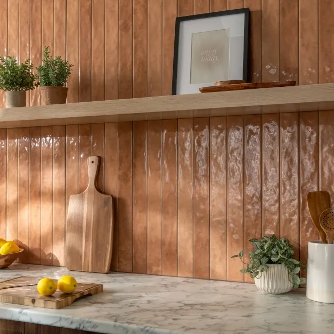 Ponto Teracotta Stone Effect Gloss Ceramic Wall Tile