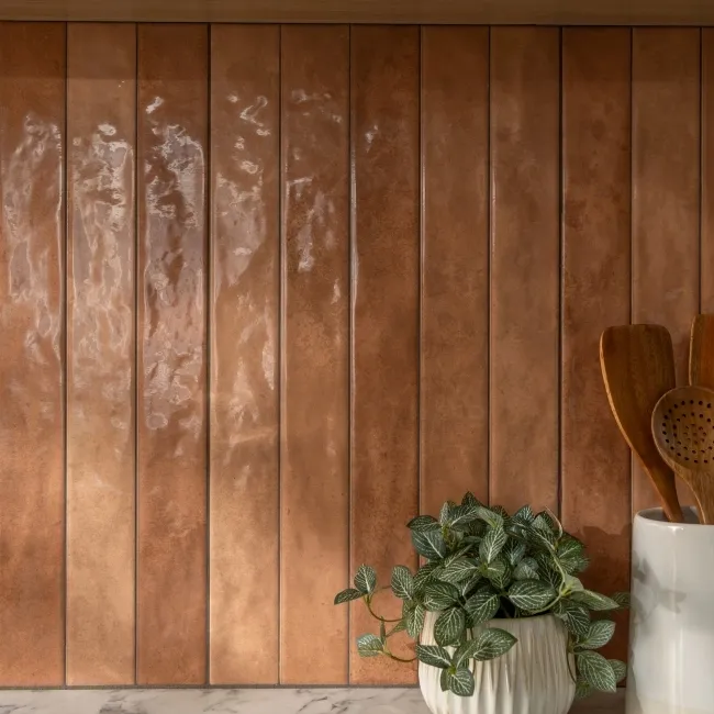 Ponto Teracotta Stone Effect Gloss Ceramic Wall Tile
