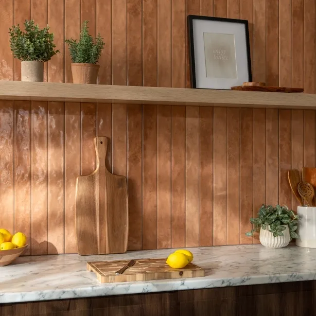 Ponto Teracotta Stone Effect Gloss Ceramic Wall Tile