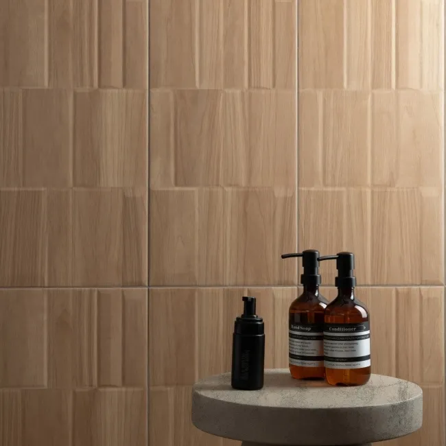 Nogal Block Decor Brown Wood Effect Matt Ceramic Wall Tile