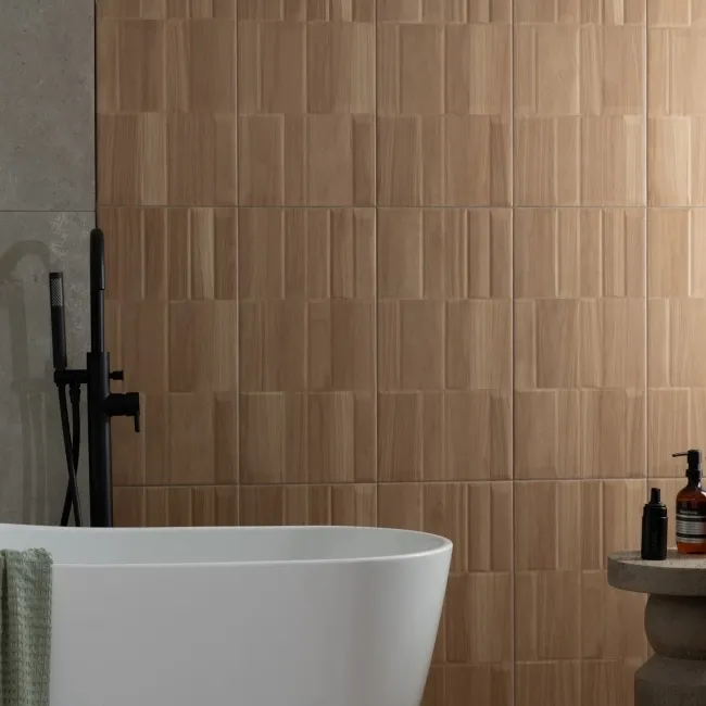 Nogal Block Decor Brown Wood Effect Matt Ceramic Wall Tile