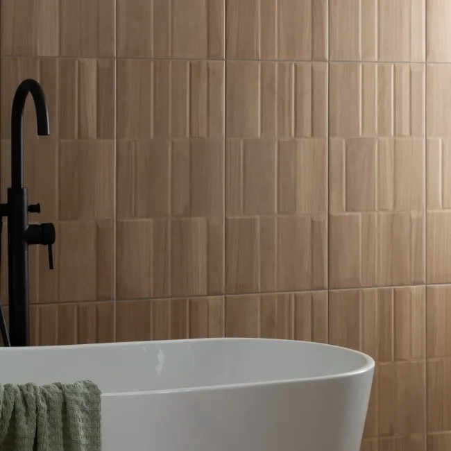 Nogal Block Decor Brown Wood Effect Matt Ceramic Wall Tile