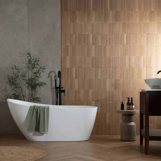 Nogal Block Decor Brown Wood Effect Matt Ceramic Wall Tile