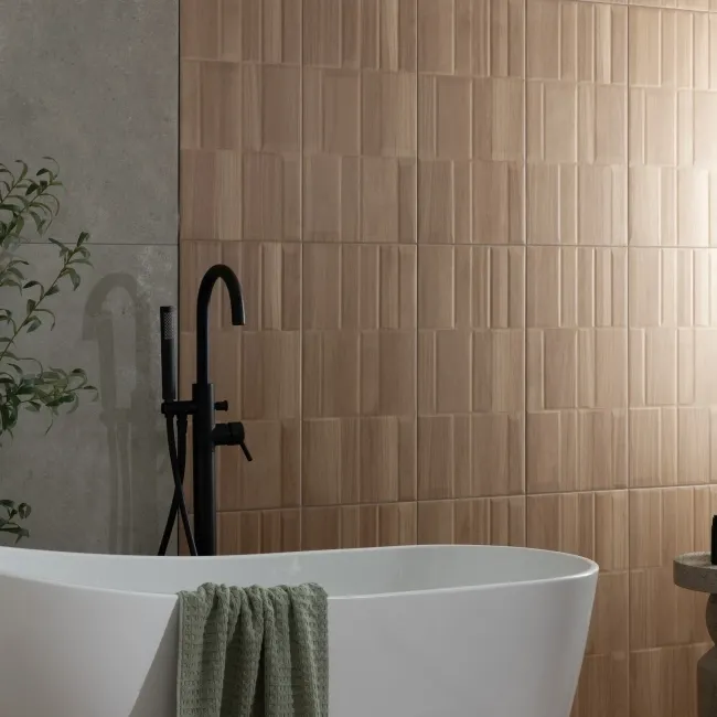 Nogal Block Decor Brown Wood Effect Matt Ceramic Wall Tile