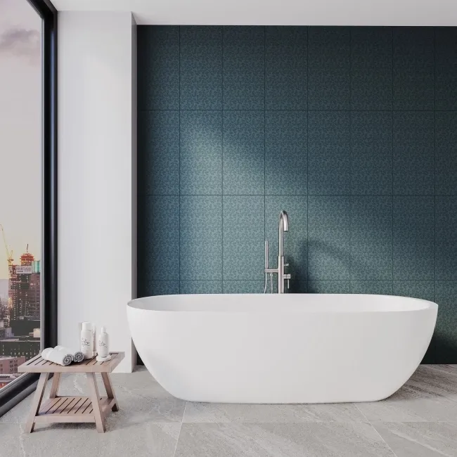 Dynamic Blue Floral Effect Matt Ceramic Wall Tile