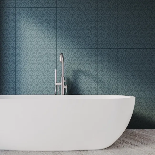 Dynamic Blue Floral Effect Matt Ceramic Wall Tile