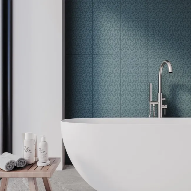 Dynamic Blue Floral Effect Matt Ceramic Wall Tile