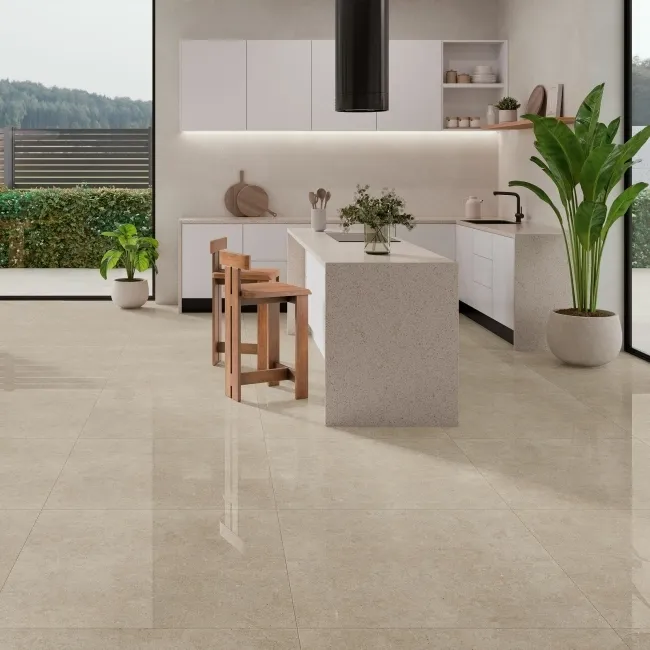 Ulisse Natural Beige Concrete Effect Large Polished Porcelain Tile