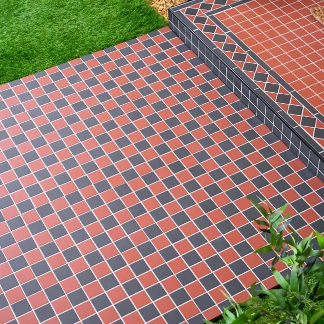 Victorian Red & Black Chequer Mosaic