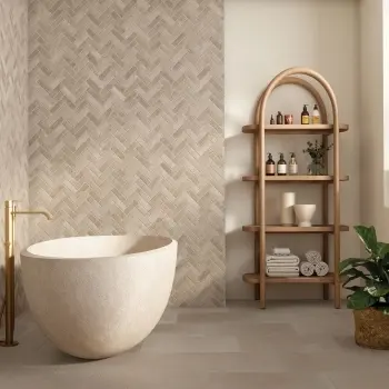 Taxos Taupe Herringbone Stone Effect Matt Porcelain Wall and Floor Tile