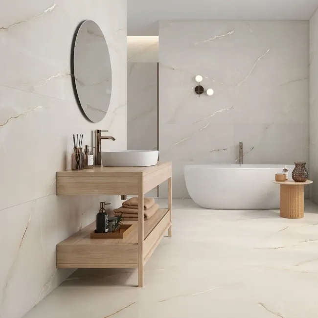 Roca Onice Supreme Cream Marble Effect Satin Porcelain Tile