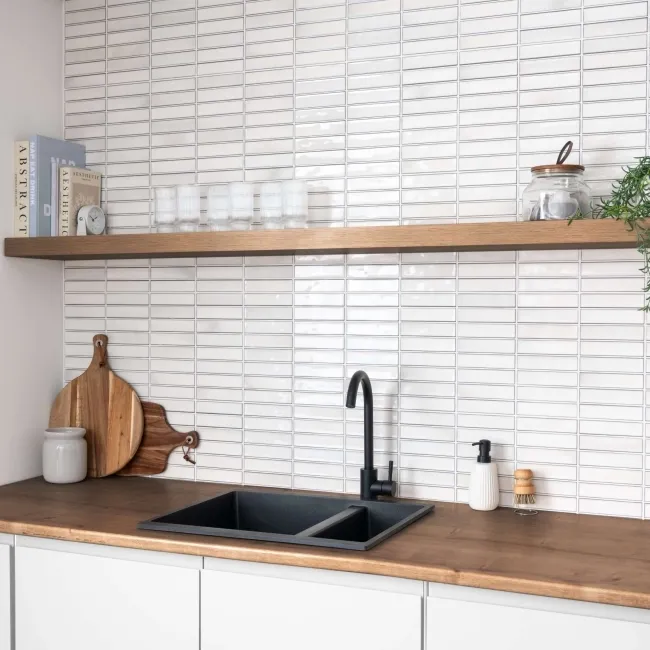 Alba White Kit Kat Effect Gloss Ceramic Wall Tile