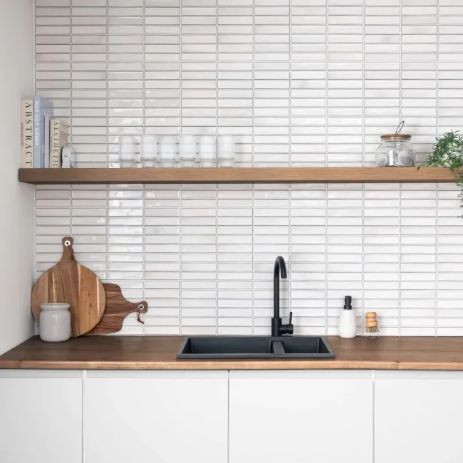 Alba White Kit Kat Effect Gloss Ceramic Wall Tile