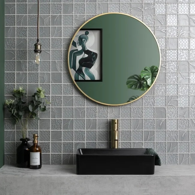 Hampton Silver Grey Patterned  Matt Glass Mosaic