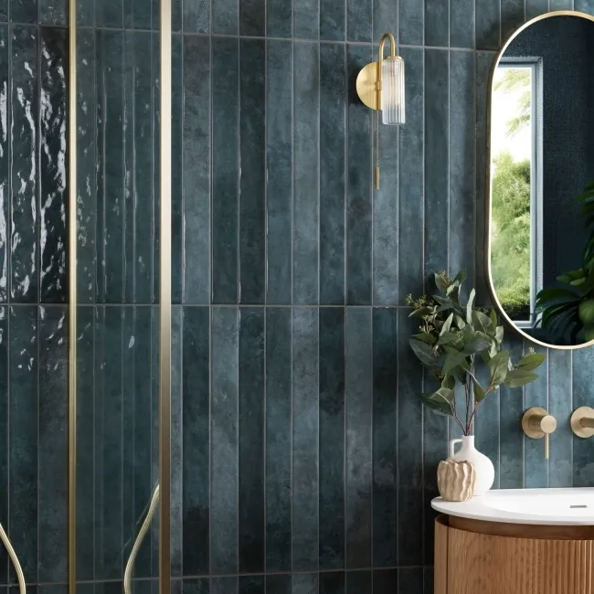 Ponto Blue Stone Effect Gloss Ceramic Wall Tile
