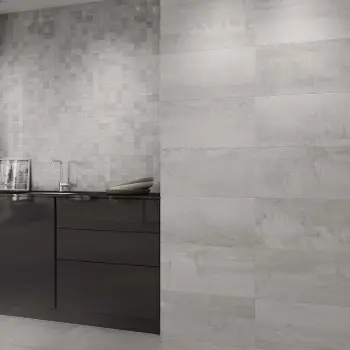 Metal Silver Rect Porcelain Wall And Floor Tile 300x600 Kitchen Roomset