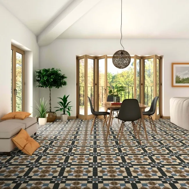 Devon Multicolour Victorian Patterned Matt Ceramic Floor Tile