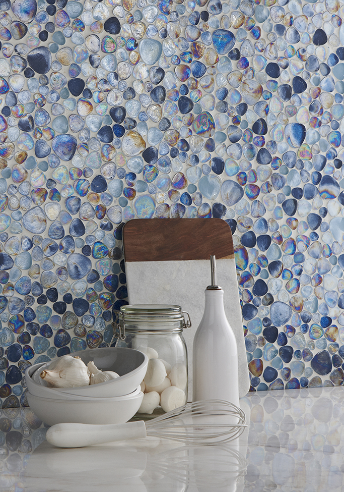 Hammered Blue Glass Pebble Mosaic