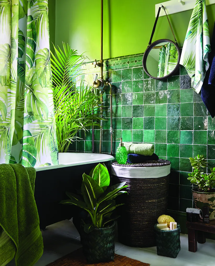 Green bathroom with plants